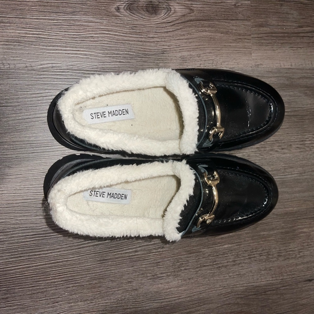 Steve Madden Black Loafers with Gold Accent